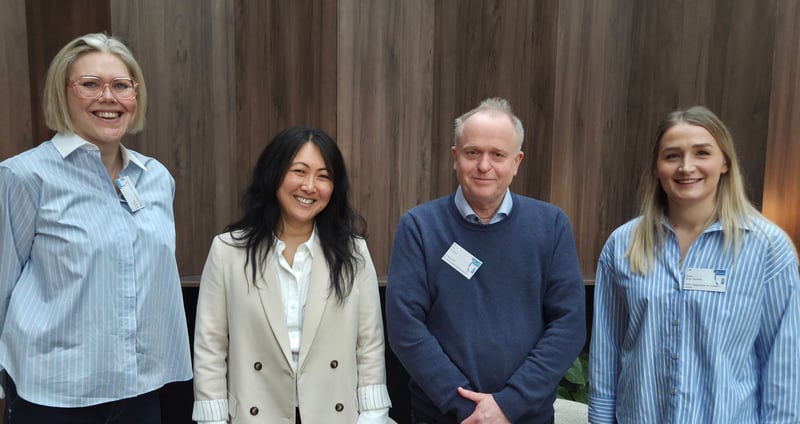 Forbundsleder Stig Fløisand sammen med Tove Holst Skyer fra Ergoterapeutforbundet og Brynhild Furelid og Anja Tombre fra Sykepleierforbundets faggruppe for sykepleiere i rehabilitering